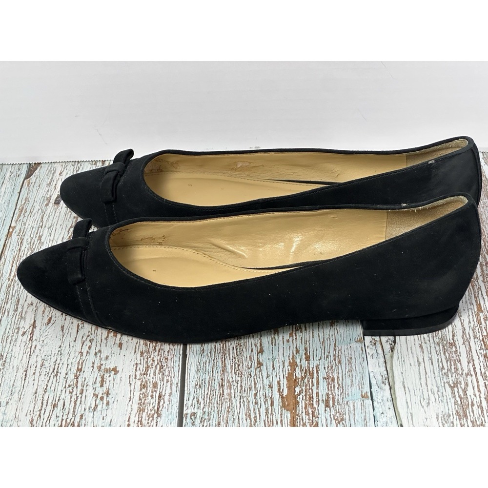 Talbots Edison Cap Toe Flats 9.5 M Black Suede Leather Bow Pointed Toe Shoes - Picture 12 of 16